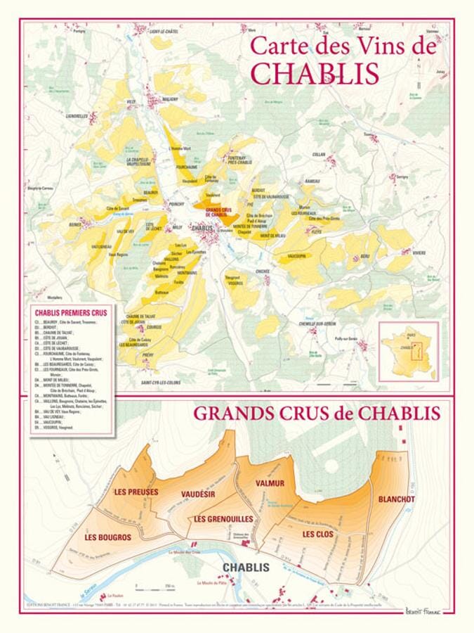 Carte des vins de Chablis carte pliée BENOIT FRANCE 