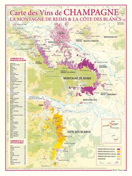 Carte des vins de Champagne - La Montagne de Reims et la Côte des Blancs carte pliée BENOIT FRANCE 