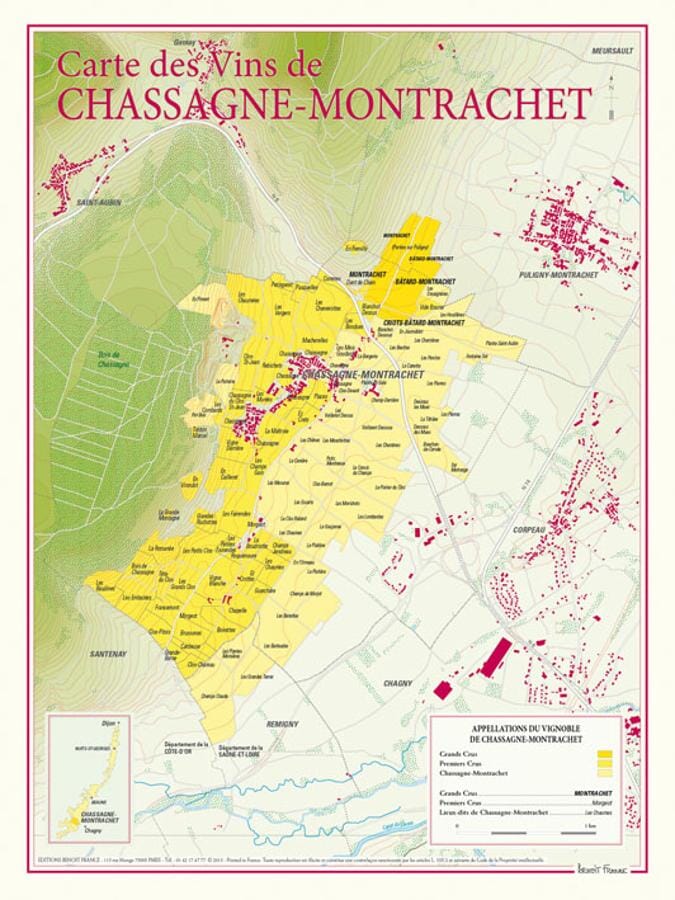 Carte des vins de Chassagne-Montrachet carte pliée BENOIT FRANCE 