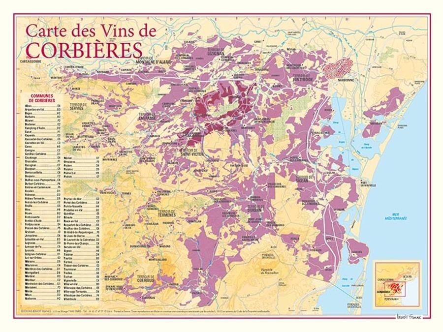 Carte des vins de Corbières carte pliée BENOIT FRANCE 