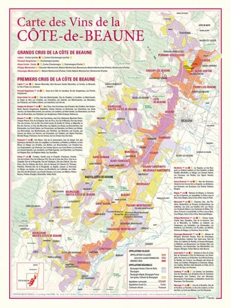 Carte des vins de la Côte-de-Beaune carte pliée BENOIT FRANCE 