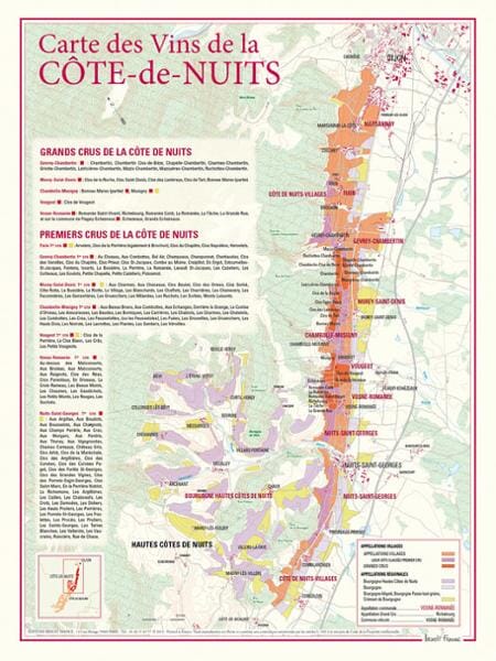 Carte des vins de la Côte-de-Nuits carte pliée BENOIT FRANCE 