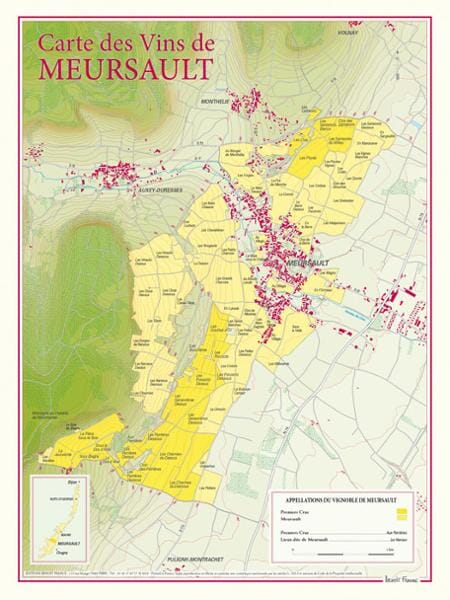 Carte des vins de Meursault carte pliée BENOIT FRANCE 