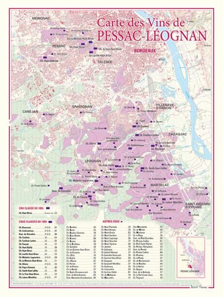 Carte des vins de Pessac-Léognan carte pliée BENOIT FRANCE 