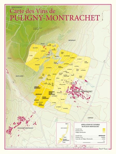 Carte des vins de Puligny-Montrachet carte pliée BENOIT FRANCE 