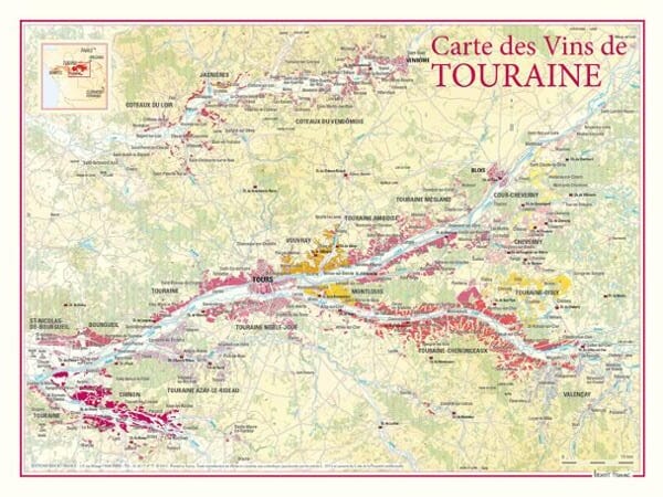 Carte des vins de Touraine carte pliée BENOIT FRANCE 