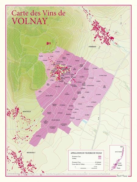 Carte des vins de Volnay carte pliée BENOIT FRANCE 