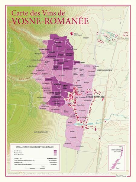 Carte des vins de Vosne-Romanée carte pliée BENOIT FRANCE 