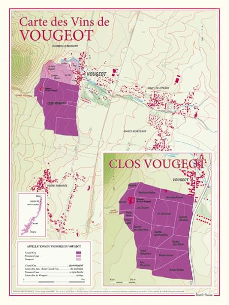 Carte des vins de Vougeot carte pliée BENOIT FRANCE 