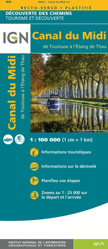 Carte détaillée - Canal du Midi, de Toulouse à l'étang de Thau | IGN carte pliée IGN 