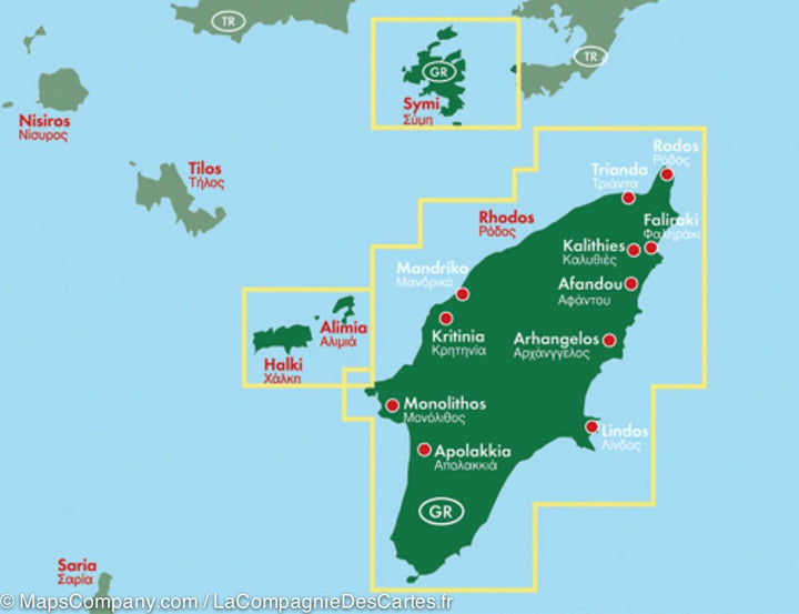 Carte détaillée de l'Ile de Rhodes (Grèce) | Freytag & Berndt - La Compagnie des Cartes