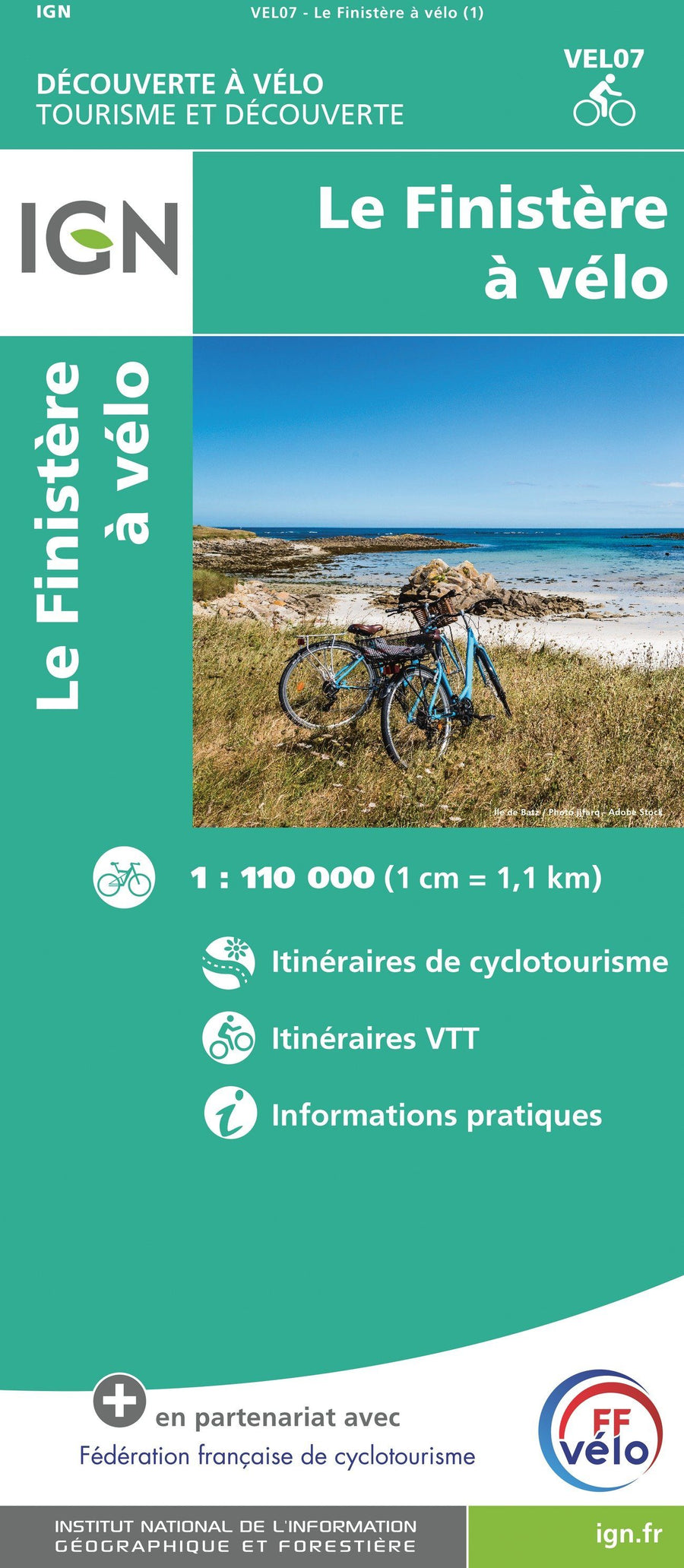 Carte détaillée - Le Finistère à vélo | IGN carte pliée IGN 