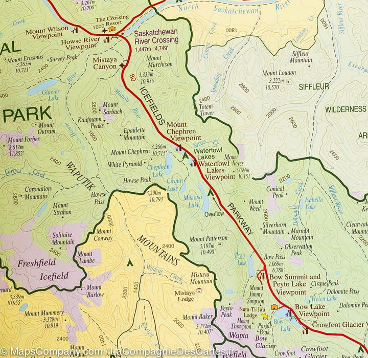 Carte détaillée du Parc National Banff - La Compagnie des Cartes