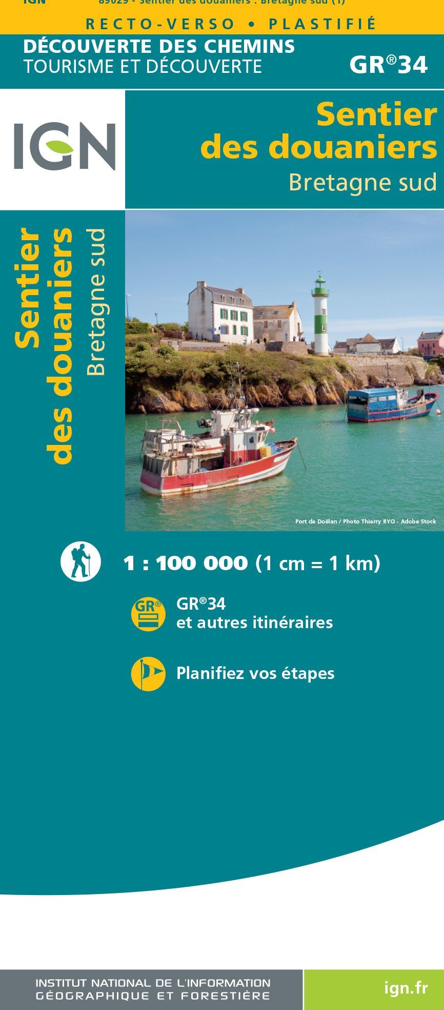 Carte détaillée - Sentier des douaniers (Bretagne sud) - GR34 | IGN carte pliée IGN 
