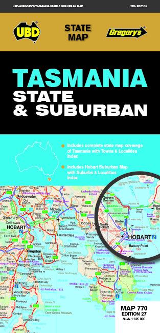 Carte détaillée - Tasmanie & Plan de Hobart, n° 770 | UBD Gregory's carte pliée UBD Gregory's 