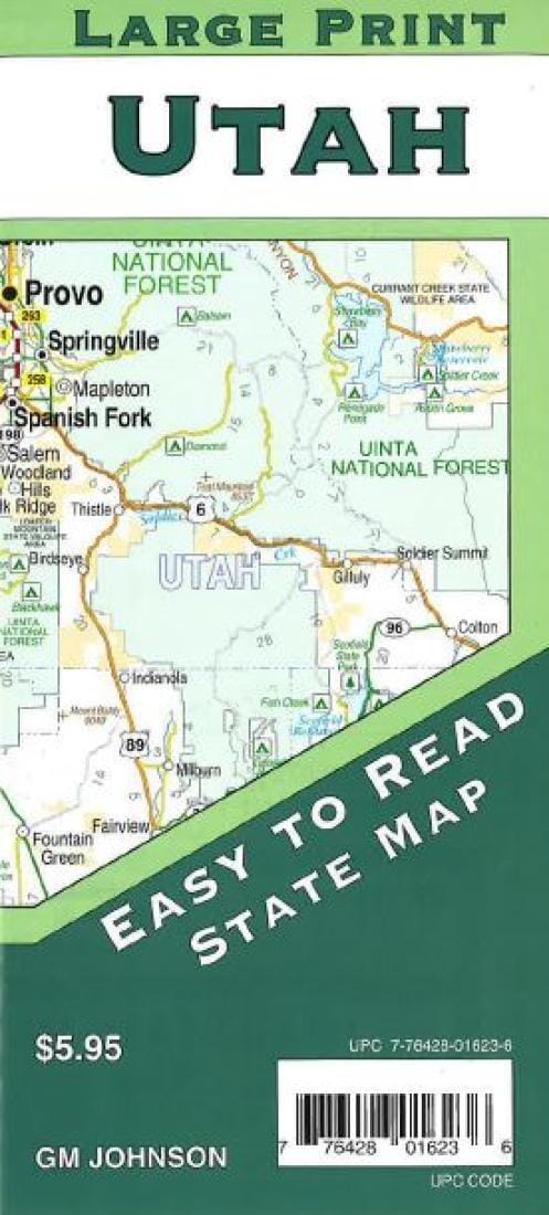 Utah Large Print State Map | GM Johnson Road Map 