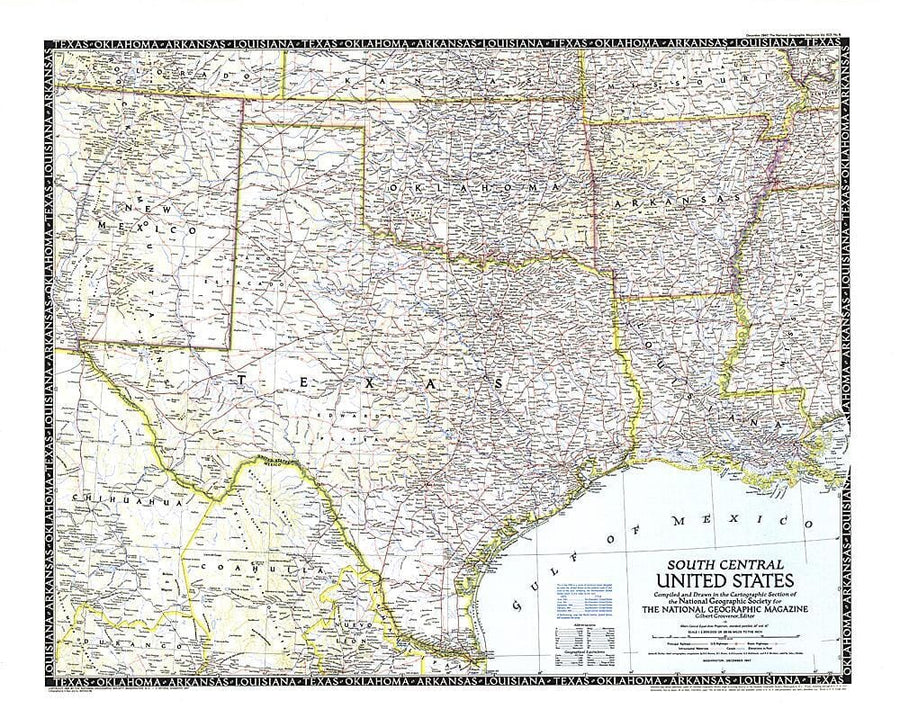 1947 South Central United States Map Wall Map 