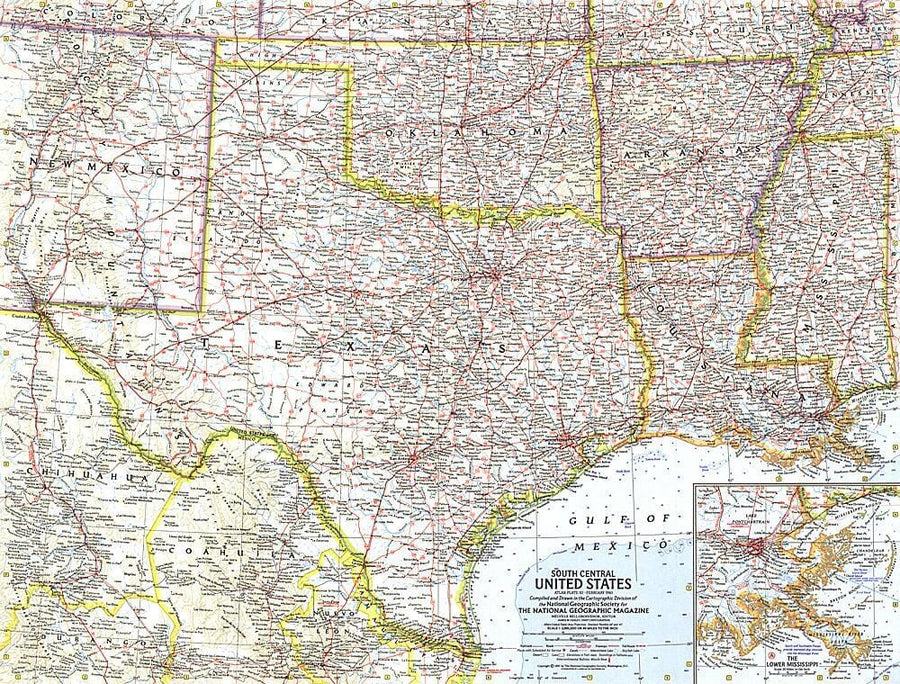1961 South Central United States Map Wall Map 