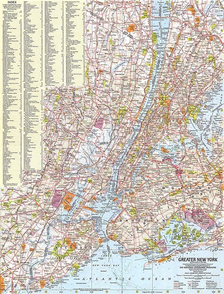 1964 Greater New York Map Wall Map 