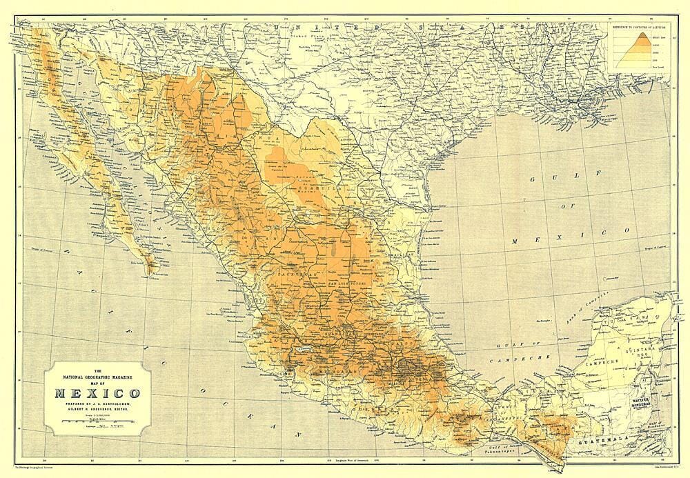 1914 Mexico Map Wall Map 