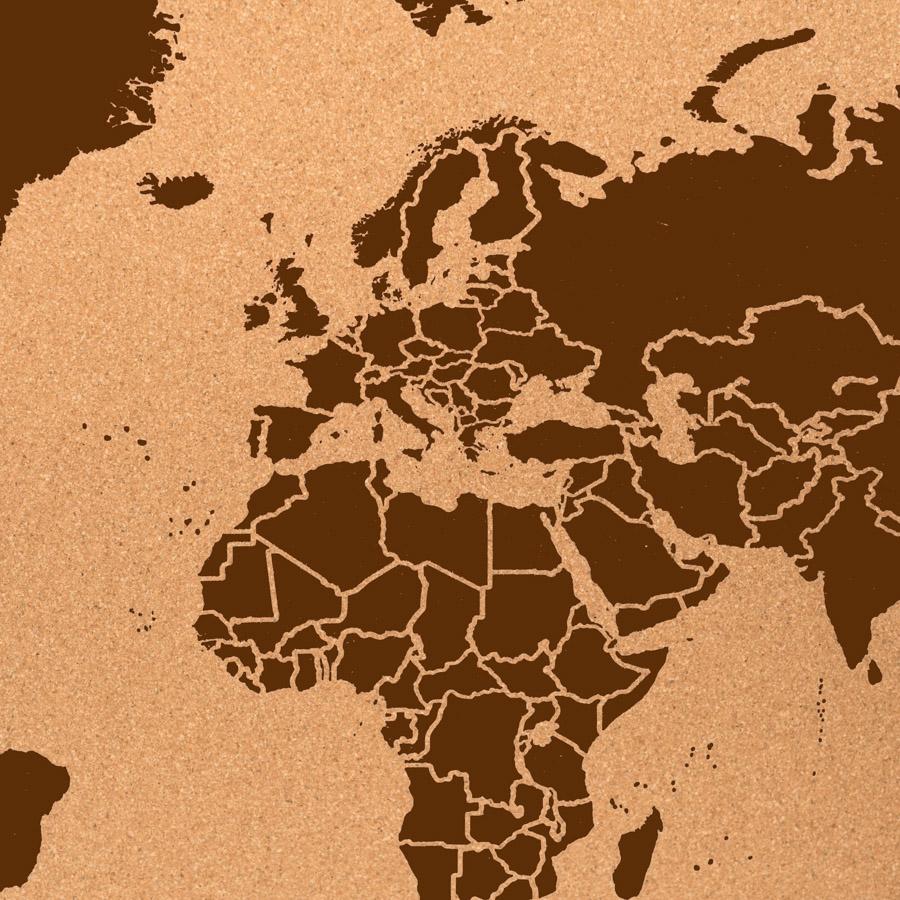 Carte du monde en liège - couleur naturelle, impression brun | Miss Wood carte murale grand tube Miss Wood 