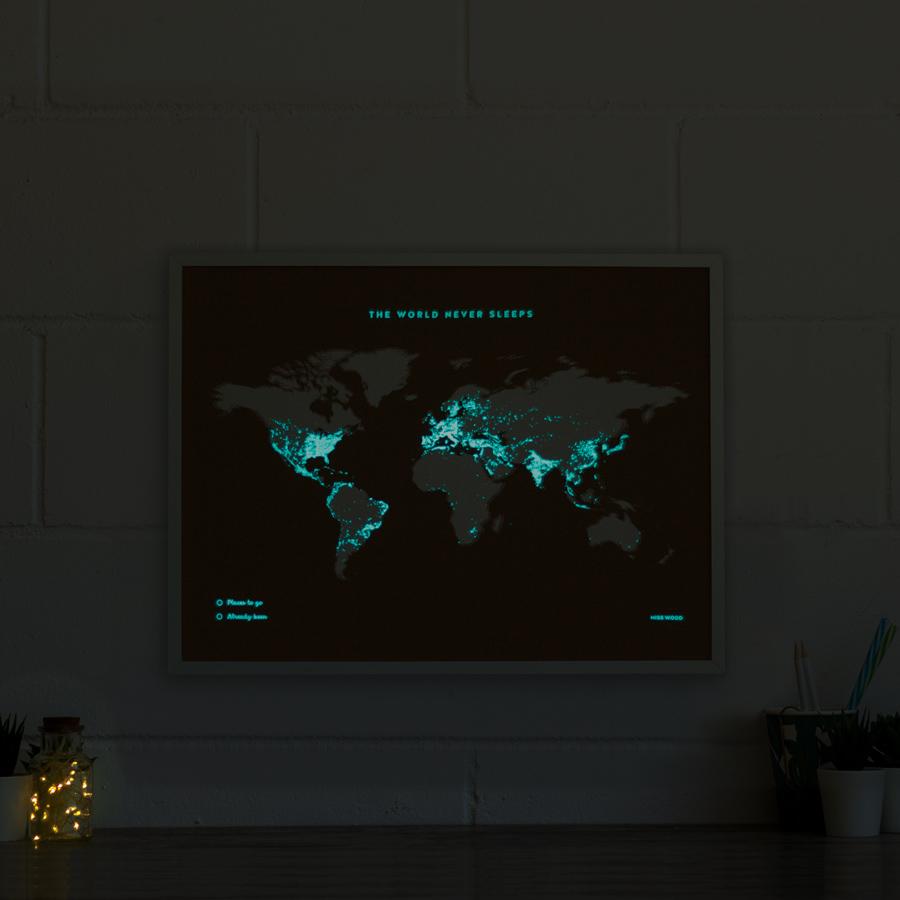 Carte du monde en liège fluorescente - 60 x 45 cm | Miss Wood carte murale petit tube Miss Wood 
