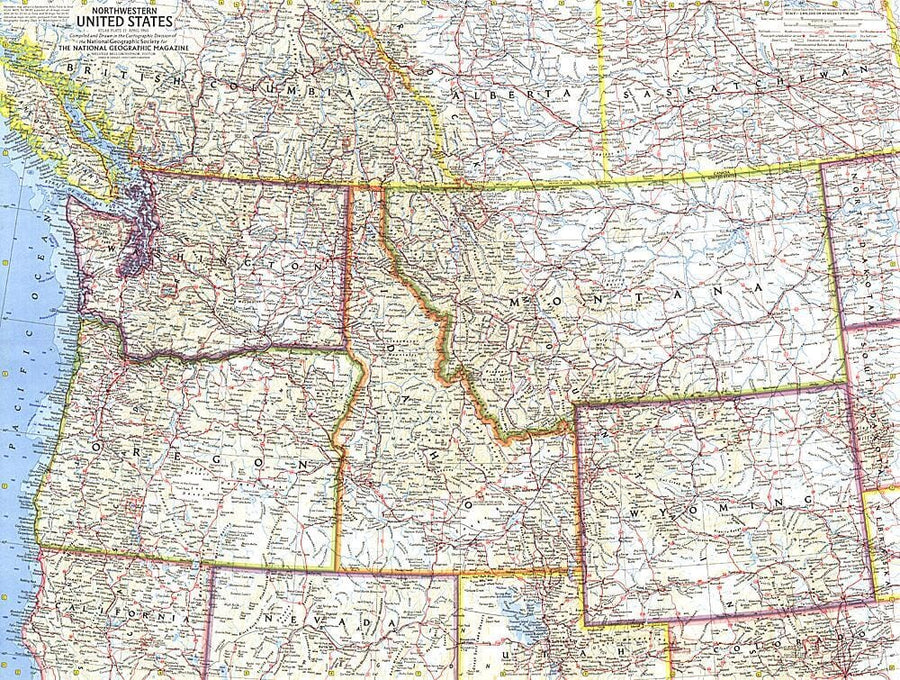 1960 Northwestern United States Map Wall Map 
