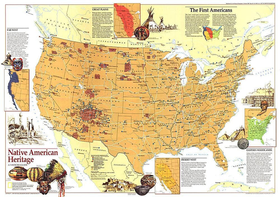 1991 Native American Heritage Map Wall Map 