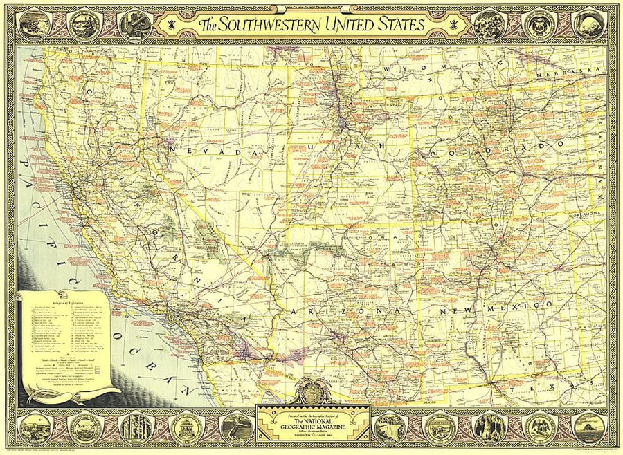 1940 Southwestern United States Map Wall Map 