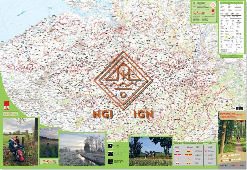 Carte générale - Sentiers de grande randonnée de la Belgique | NGI carte pliée IGN Belgique 