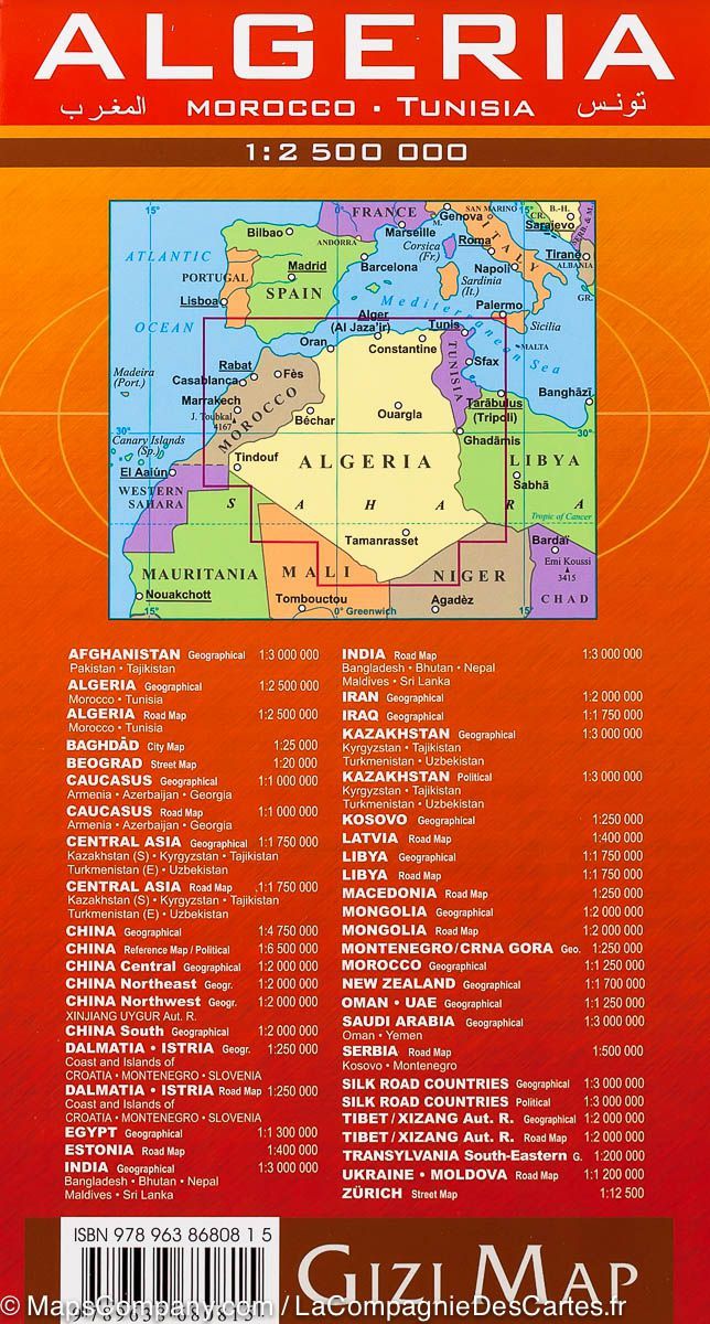 Carte géographique - Algérie, Maroc, Tunisie | Gizi Map carte pliée Gizi Map 