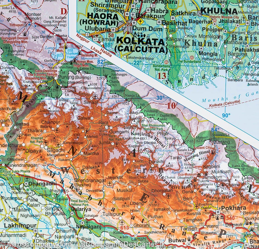 Carte géographique - Inde, Bhoutan, Bangladesh, Népal, Maldives, Sri Lanka | Gizi Map carte pliée Gizi Map 