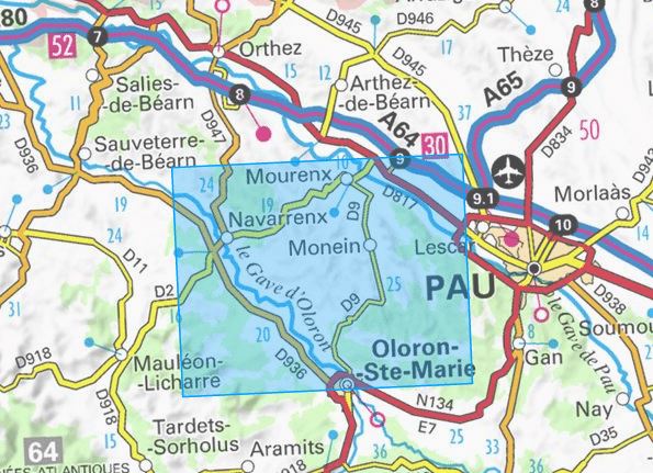 Carte IGN série bleue n° 1545 SB - Oloron-Sainte-Marie, Mourenx (Pyrénées) carte pliée IGN 