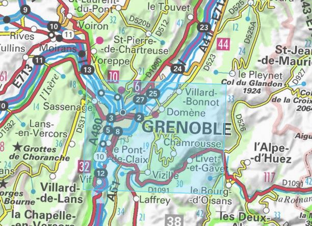 Carte IGN TOP 25 n° 3335 OT - Grenoble, Chamrousse & chaîne de Belledonne (Alpes) - La Compagnie des Cartes