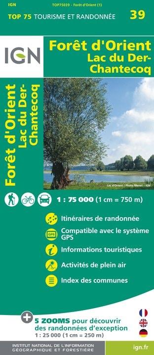 Carte IGN TOP 75 n° 39 - Forêt D'Orient, Lac du Der - Chantecoc carte pliée IGN 