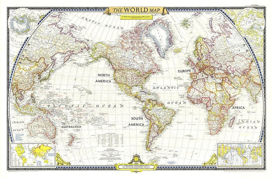 1951 World Map Wall Map 