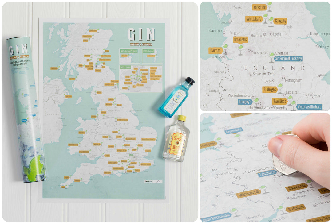 Carte murale à gratter (en anglais) - Les distilleries de gin au Royaume-Uni | Maps International carte murale petit tube Maps International 