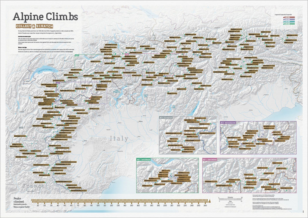 Carte des sommets alpins (avant grattage)