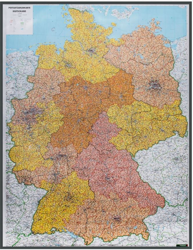 Carte murale - Allemagne (zones postales) - 127 x 94 cm | Freytag & Berndt carte murale petit tube Freytag & Berndt 
