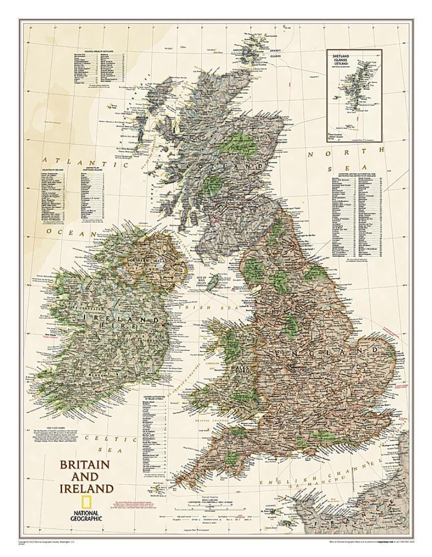 Great Britain and Ireland, Executive, Sleeved by National Geographic Maps