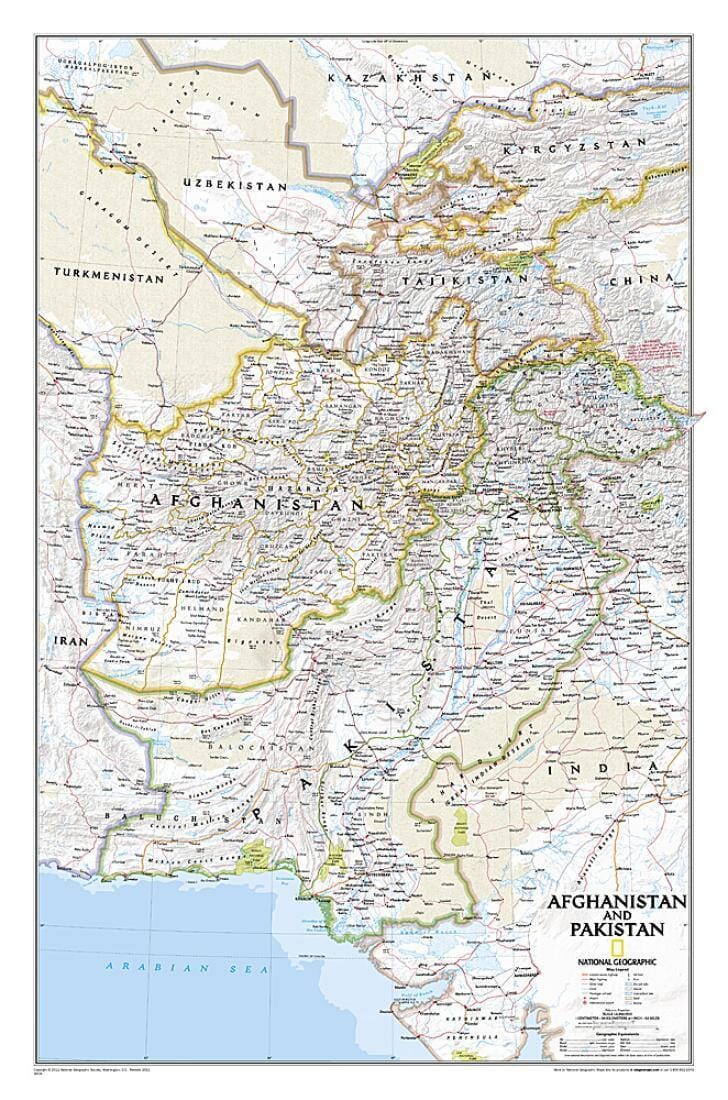 Wall Map of Afghanistan and Pakistan, Sleeved | National Geographic Wall Map 