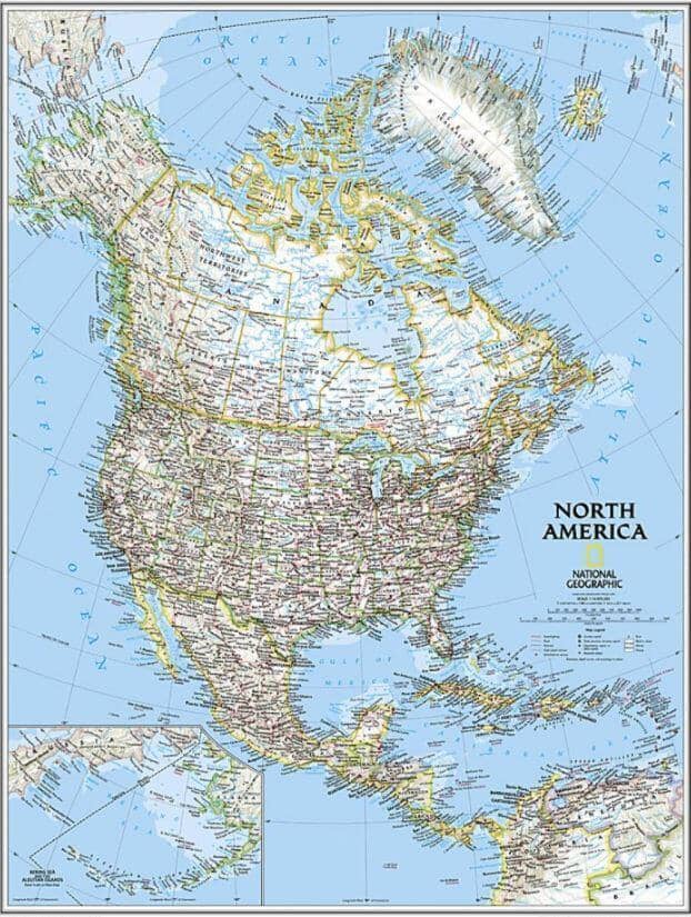Wall map of North America (Classic, sleeved)| National Geographic