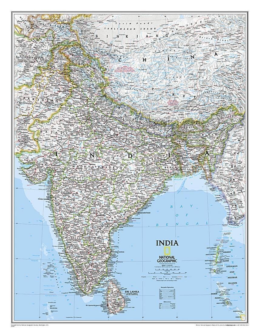 Wall map of India (Classic, Sleeved) | National Geographic