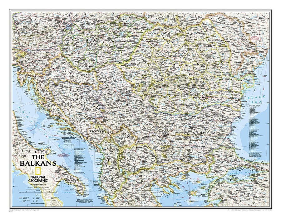 Wall Map of Balkans, Classic, Sleeved | National Geographic Wall Map 