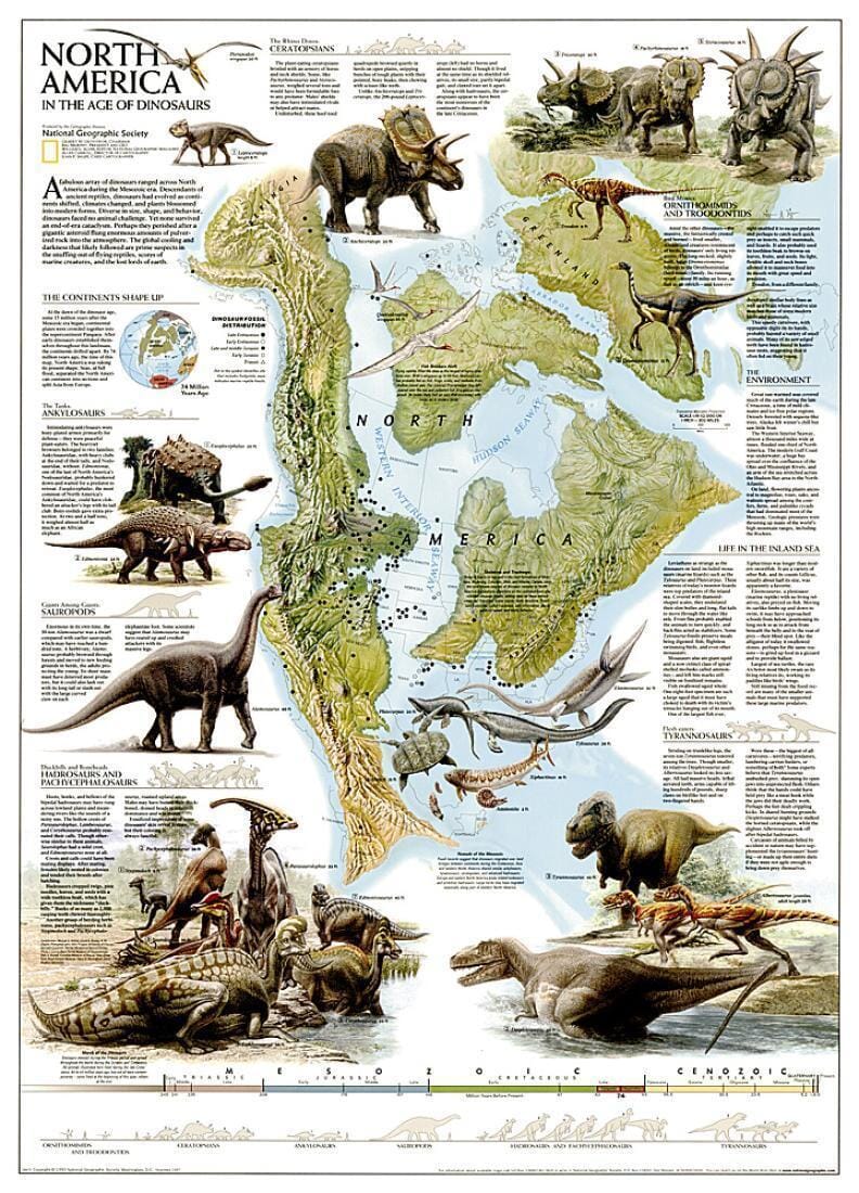 Dinosaurs of Wall maps>Americas, Tubed by National Geographic Maps