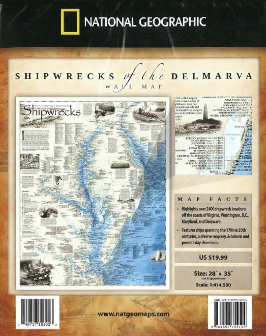 Shipwrecks of the Delmarva, Folded Wall Map by National Geographic Maps
