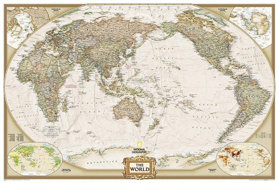 World, Executive, Pacific-Centered, Enlarged and Sleeved by National Geographic Maps