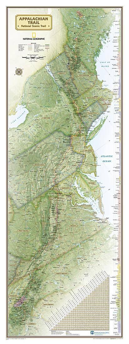 Wall Map of the Appalachian Trail, Laminated, Polybagged | National Geographic Hiking Map 