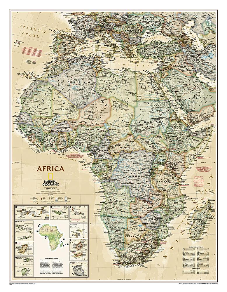 Carte murale (en anglais) - Afrique politique, style antique | National Geographic carte murale petit tube National Geographic Plastifiée 
