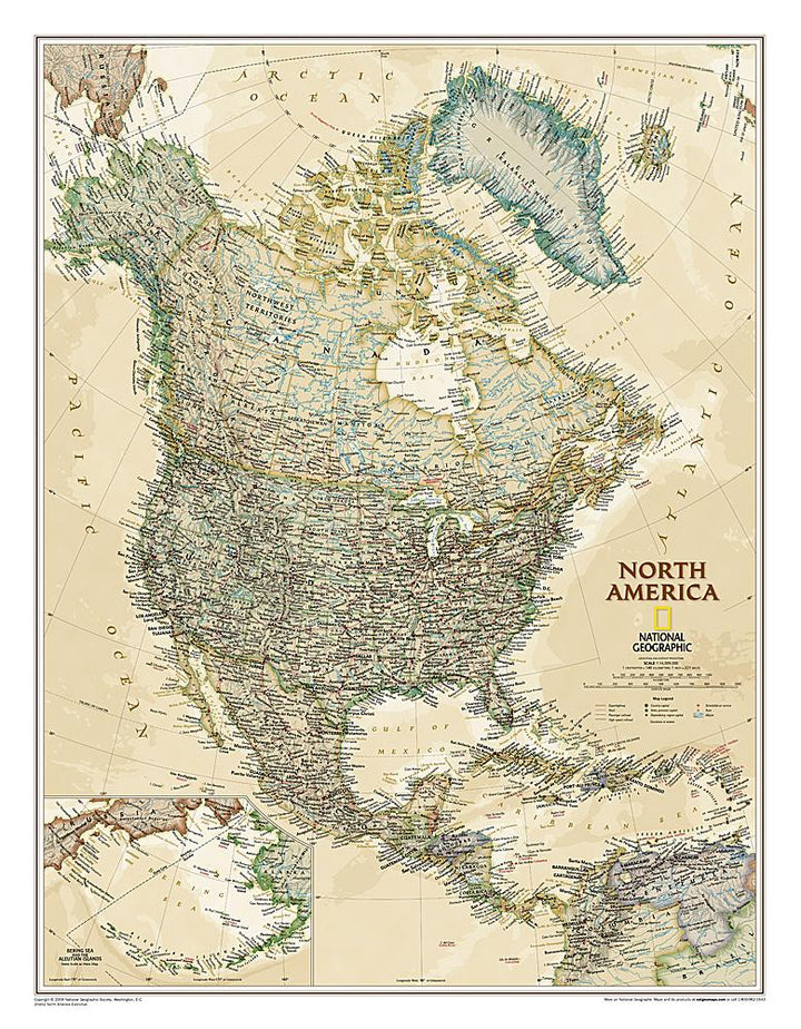Carte murale (en anglais) - Amérique du Nord politique, style antique | National Geographic carte murale petit tube National Geographic Papier 